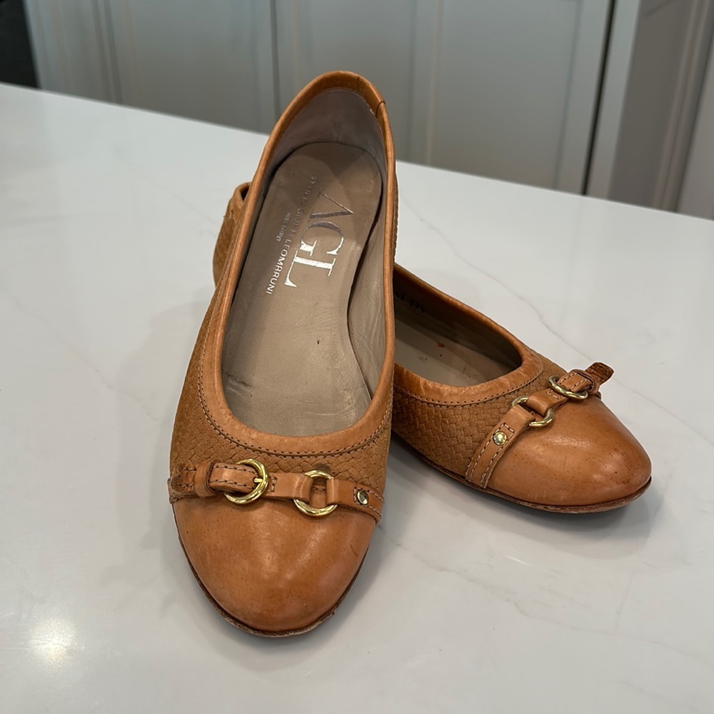 AGL woven leather flats with gold buckle detail